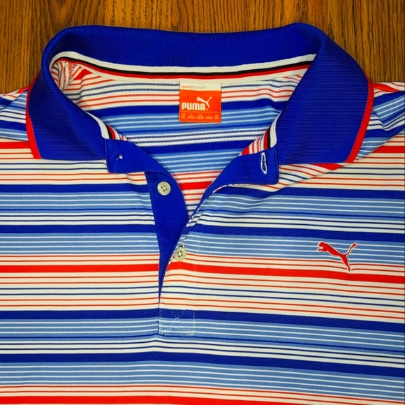 Puma Striped Performance Polo Shirt Men's XL Golf Casual  B39 - Picture 2 of 6